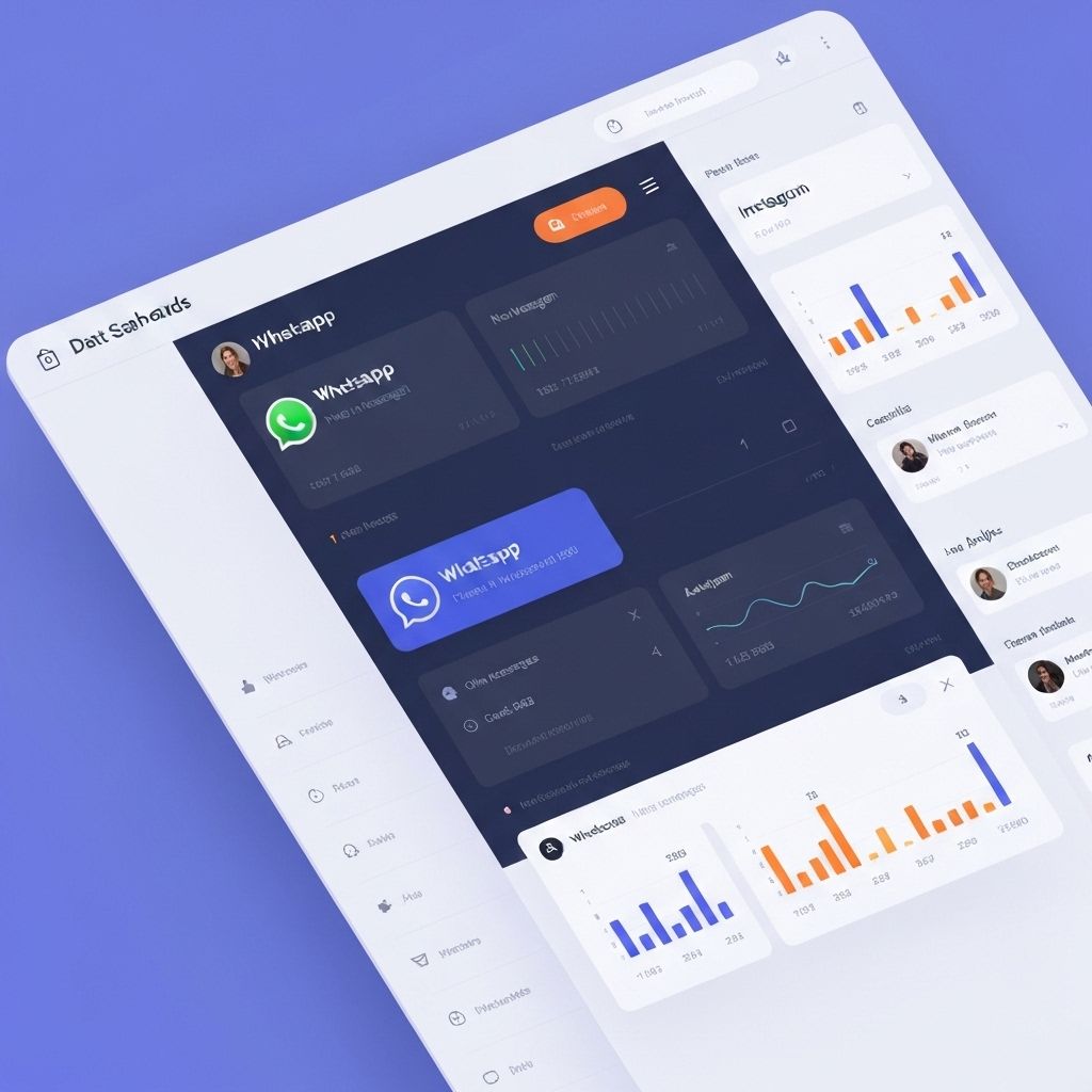 Dashboard Vexos mostrando integrações com WhatsApp, Instagram e Facebook